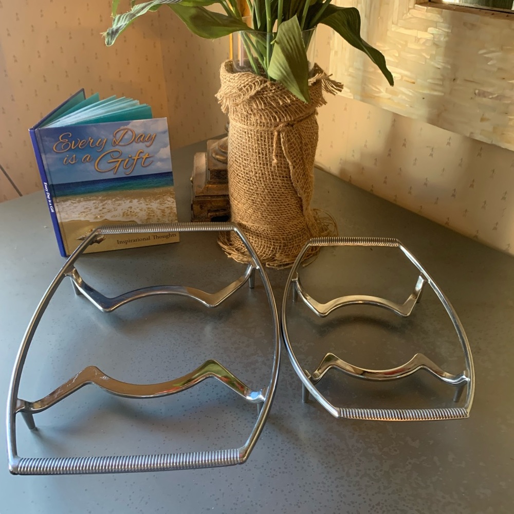 2 VINTAGE Corningware CHROME casserole dish holders. Stamped CORNINGWARE!